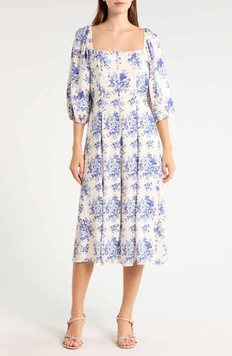 Floral Balloon Sleeve Fit & Flare Midi Dress