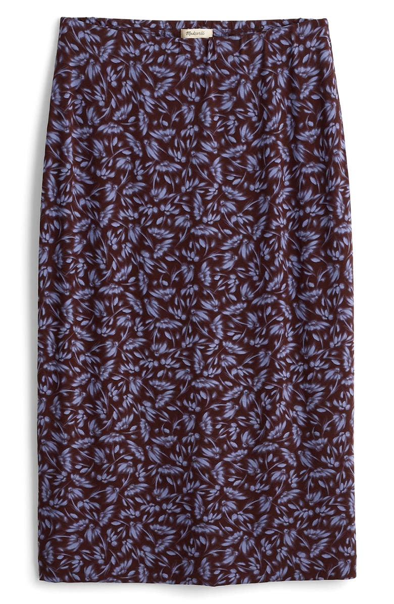 Madewell Floral Drapey Pull-On Midi Skirt, Alternate, color, Dark Carob 1