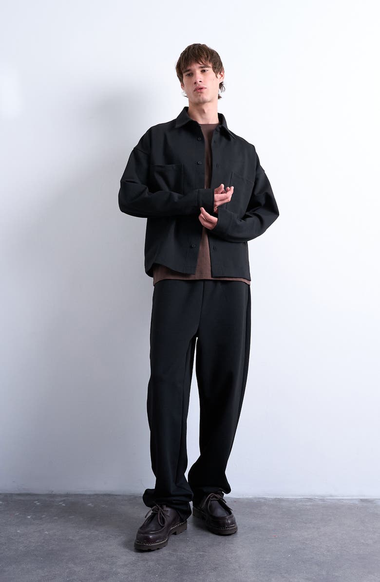 Topman Double Pocket Jersey Jacket, Alternate, color, Black