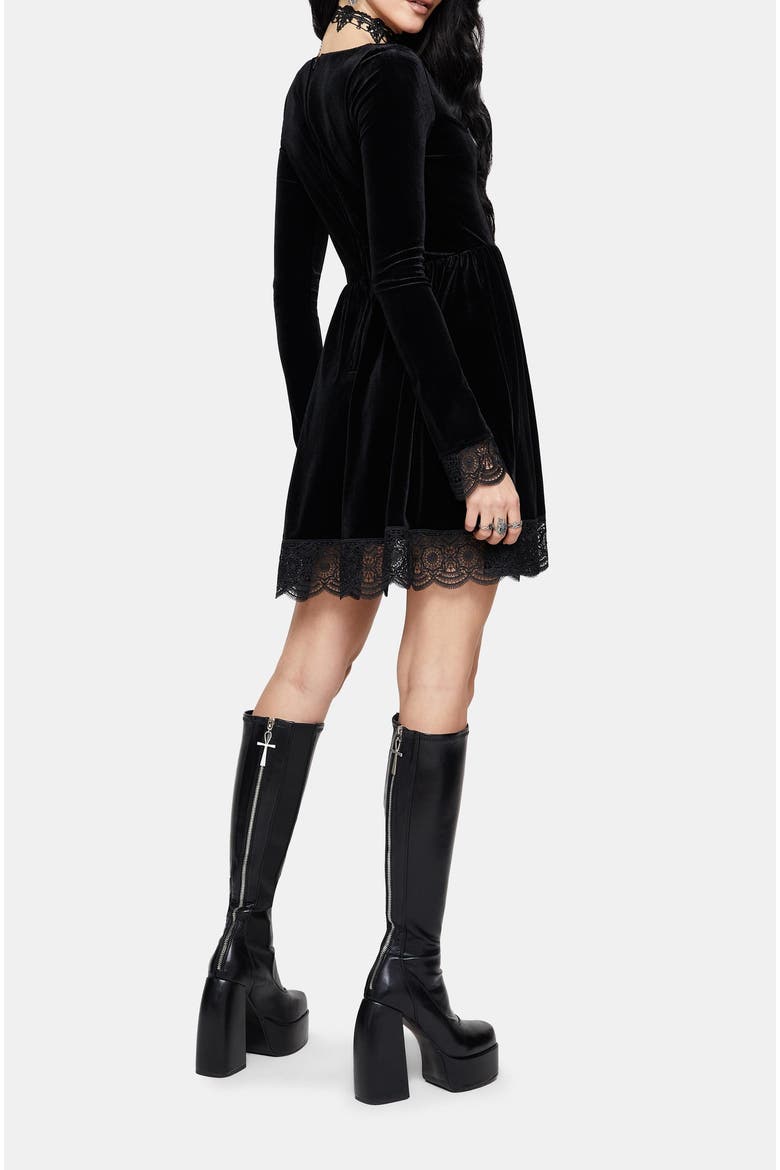 Orbweb Long Sleeve Velour Mini Dress, Alternate, color, Black