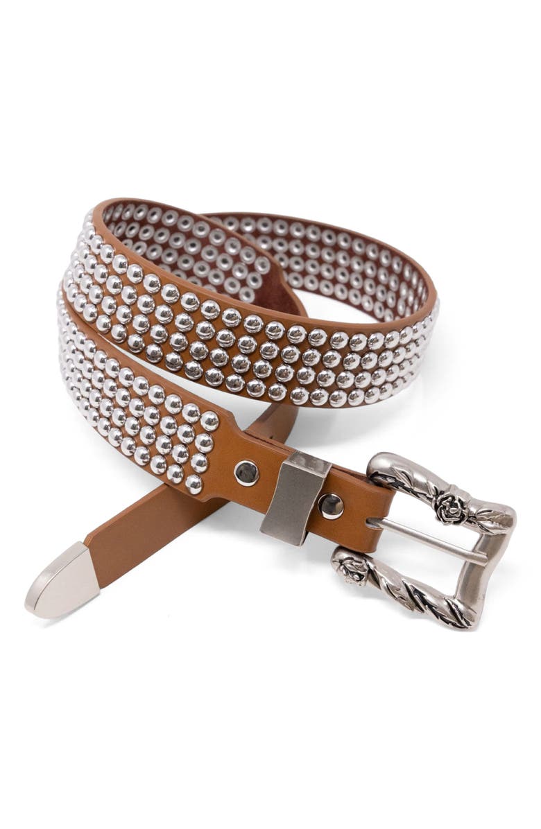mnml Studded Leather Belt, Main, color, Brown