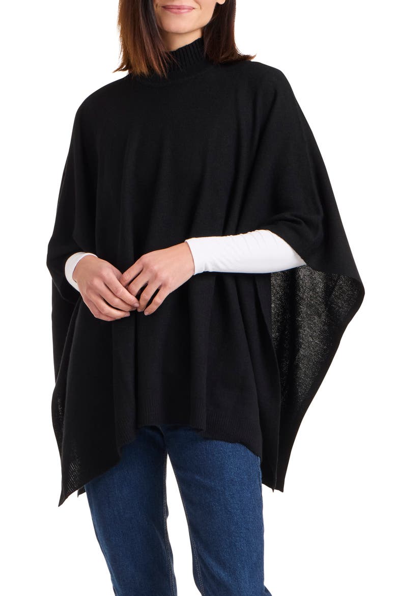 Turtleneck Wool & Cashmere Poncho, Main, color, BLACK