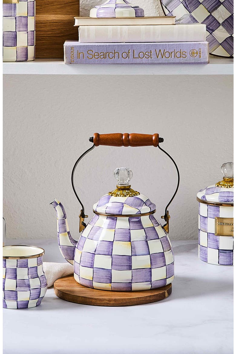 Violet Check Enameled Steel 2-Quart Tea Kettle, Alternate, color, VIOLET