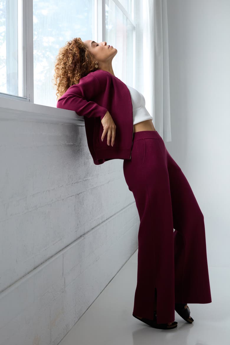 The Sweater Wide Leg Pant, Alternate, color, MERLOT