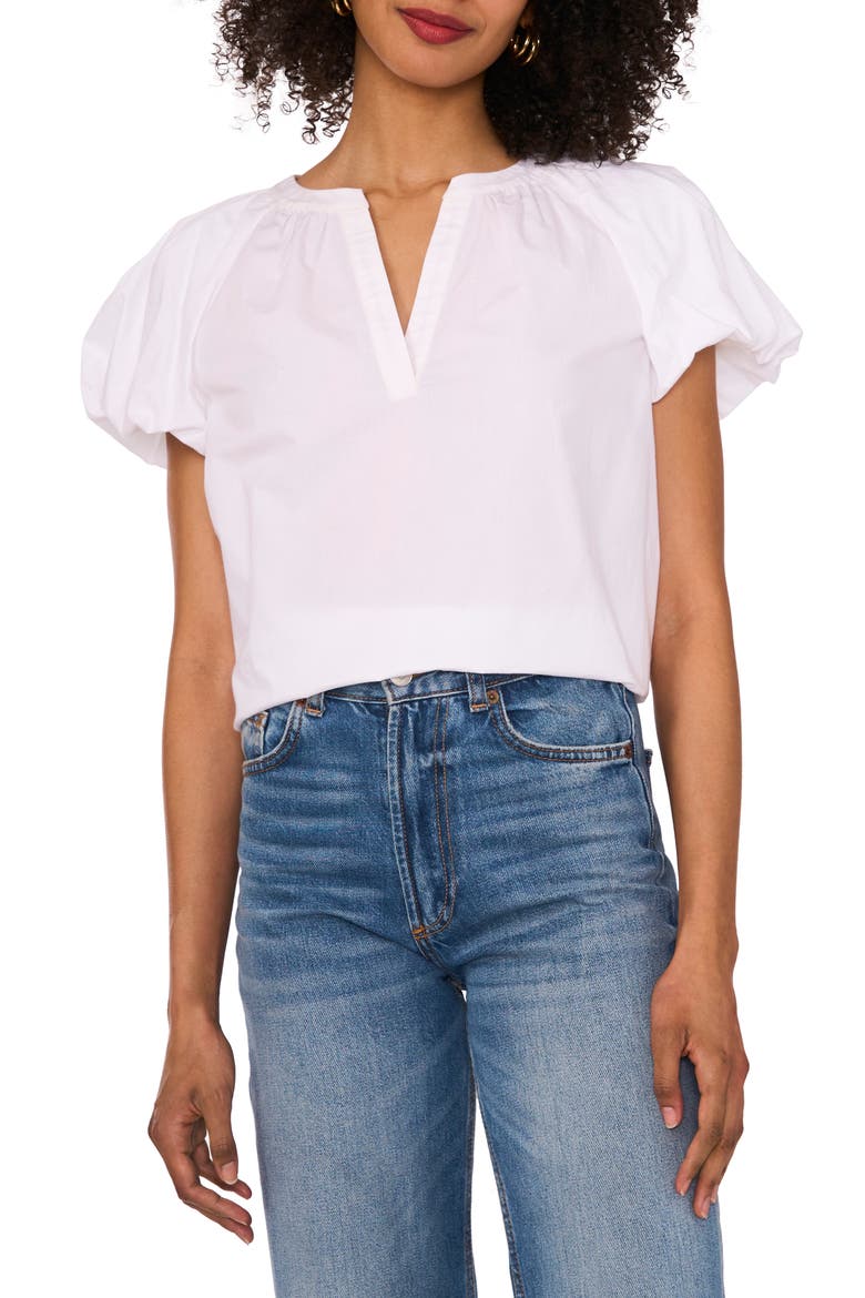 Puff Sleeve Cotton Top, Main, color, ULTRA WHITE