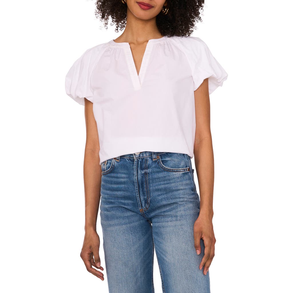 Shop Vince Camuto Puff Sleeve Cotton Top In Ultra White