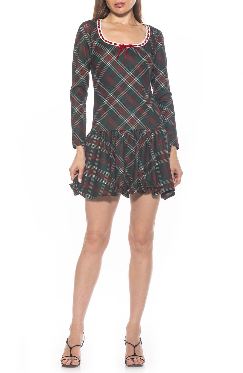 Alexia Admor Rach Bubble Hem Drop Waist Dress, Main, color, Green Plaid