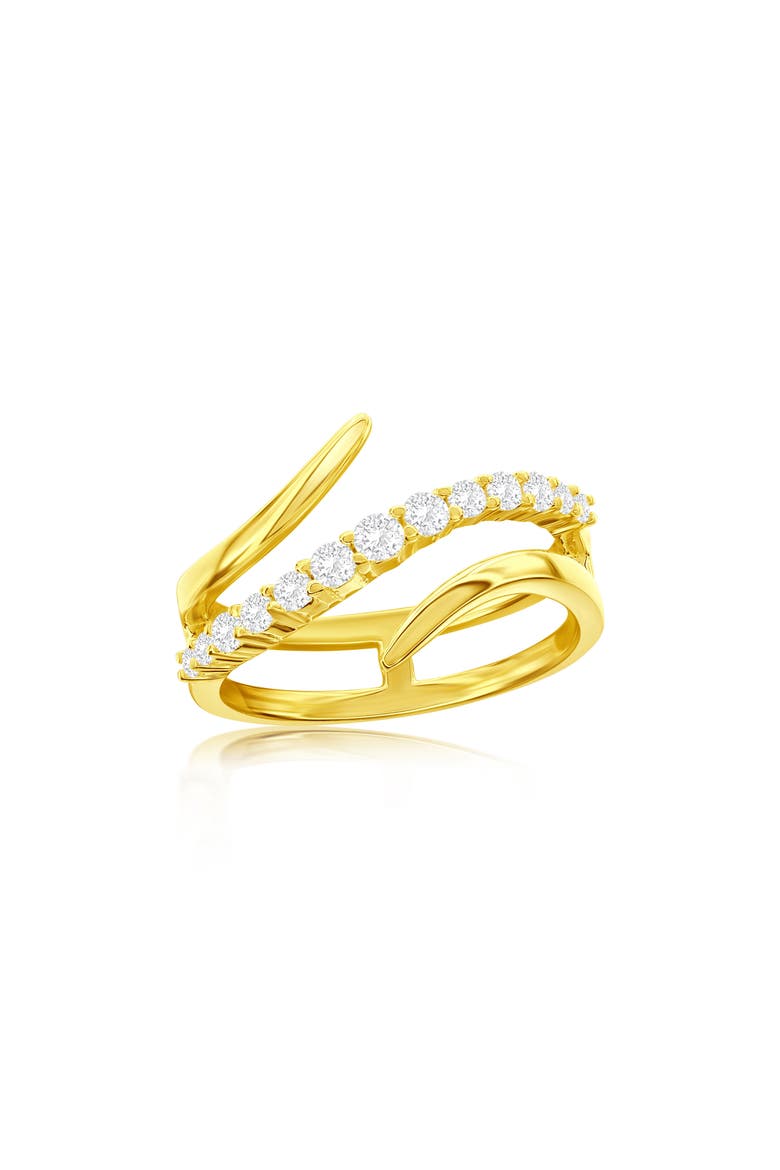 Cubic Zirconia Wave Triple Band Ring, Main, color, GOLD