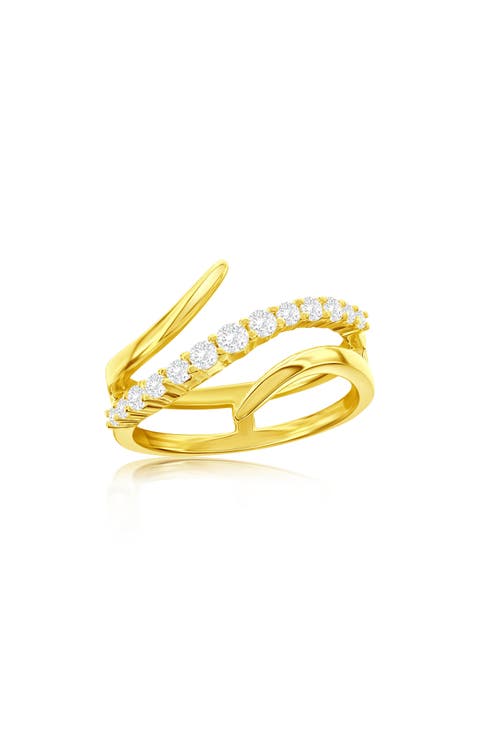 Cubic Zirconia Wave Triple Band Ring