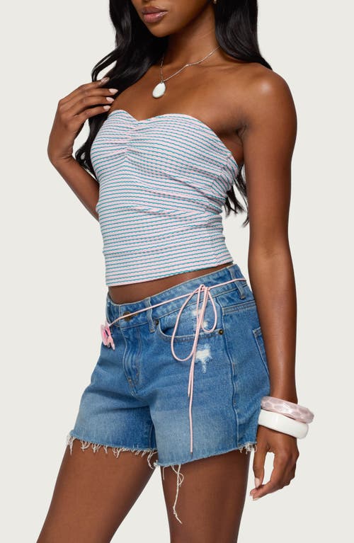 Edikted Veranda Stripe Textured Knit Tube Top In Blue