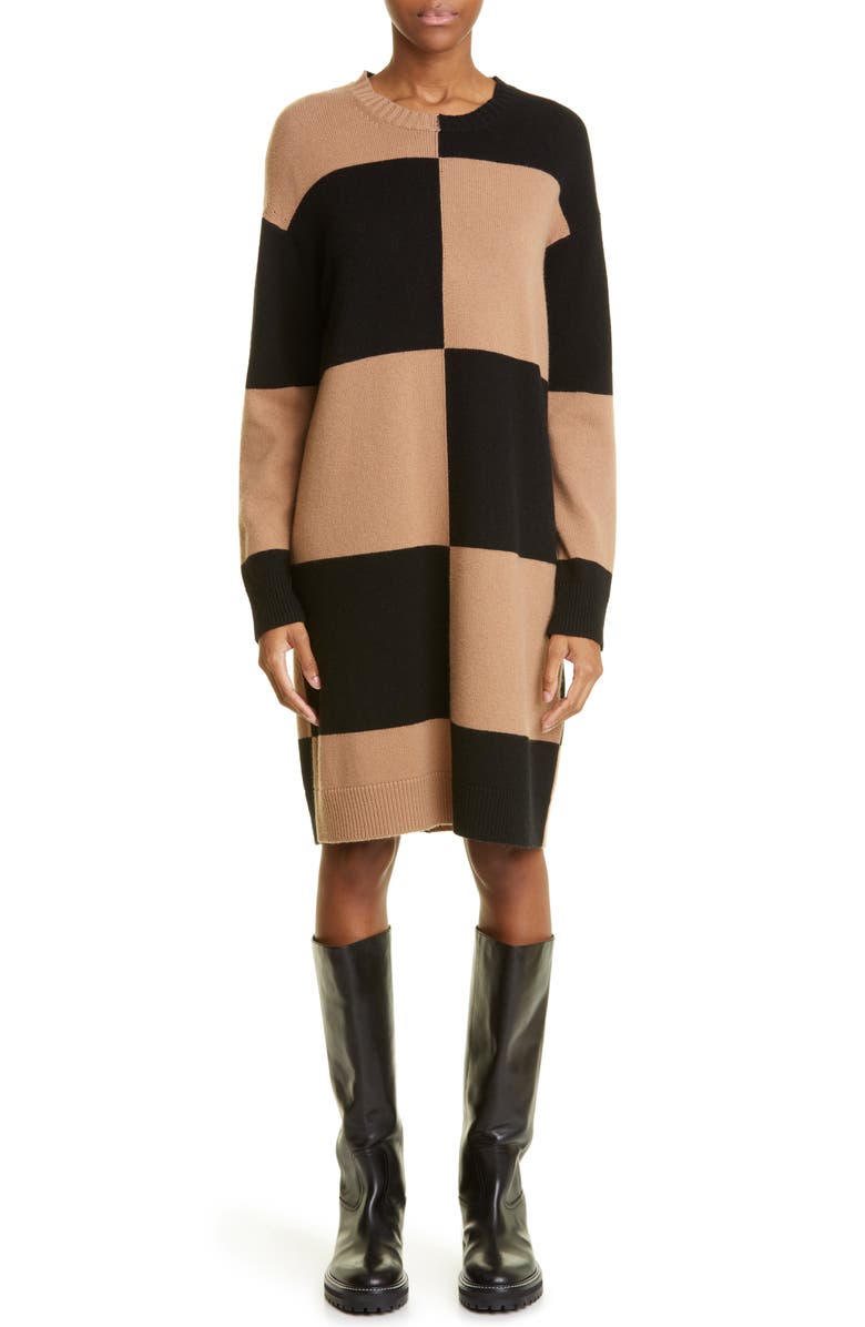 Max Mara Baiocco Colorblock Long Sleeve Wool & Cashmere Sweater Dress, Main, color, 