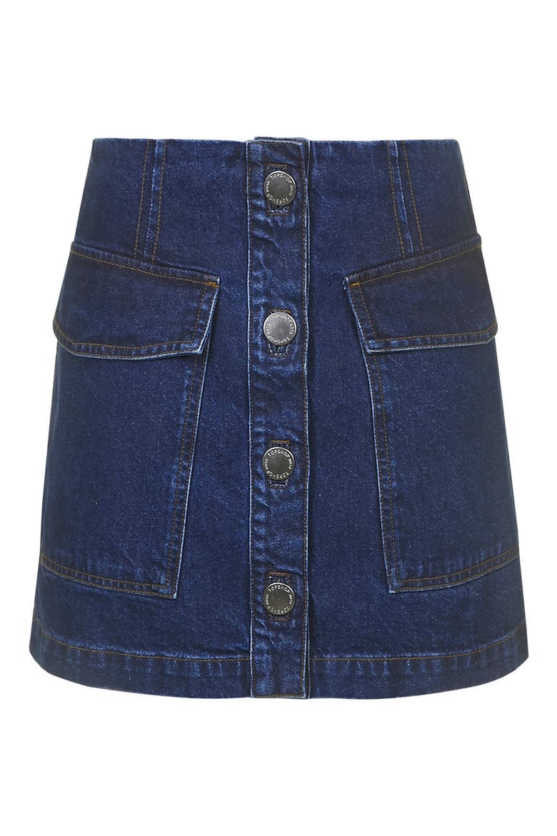 Button Front Denim Skirt, Alternate, color, INDIGO