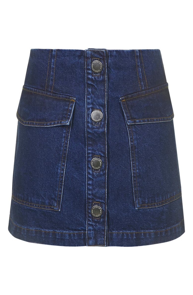 Topshop Button Front Denim Skirt, Alternate, color,
