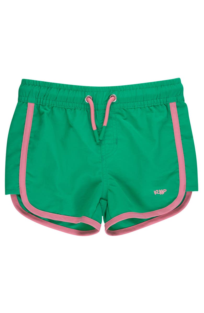 RuffleButts Girls UPF50+ Board Shorts, Main, color, Bright Green