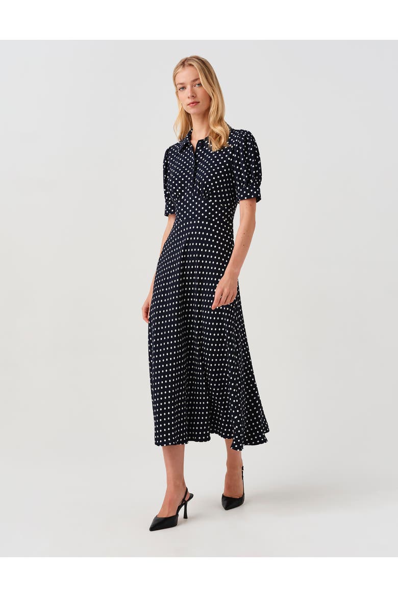 Wilma Spot Midi Tea Dress, Main, color, Navy Spot