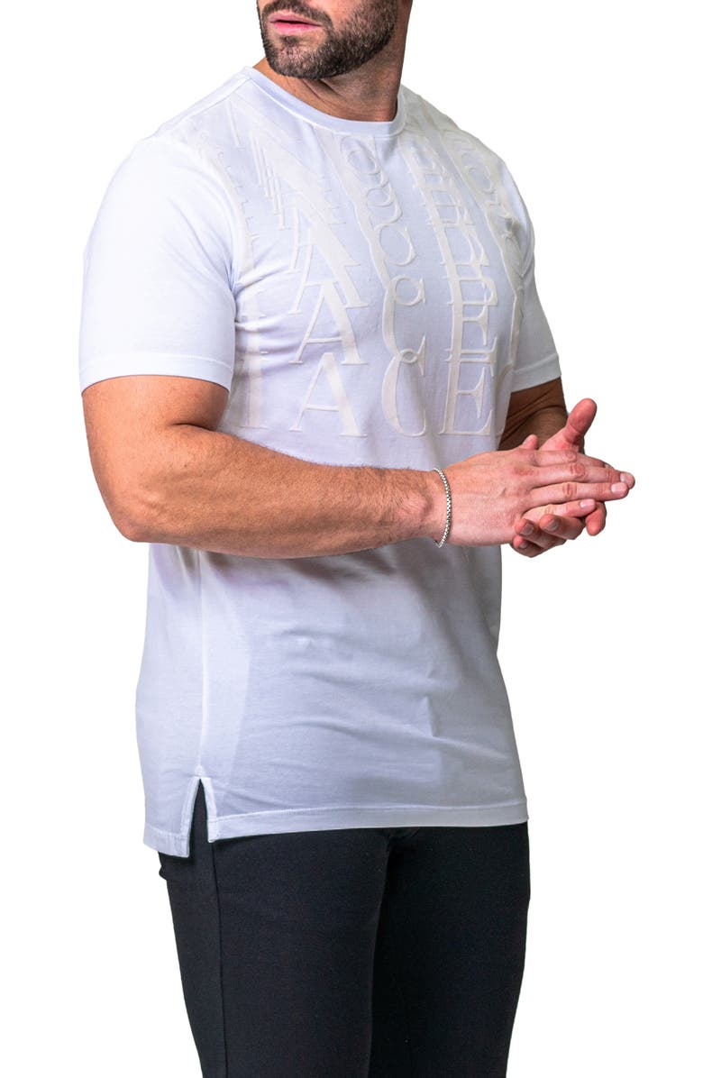 Maceoo Repetition White Logo Appliqué Stretch Cotton T-Shirt, Alternate, color, White