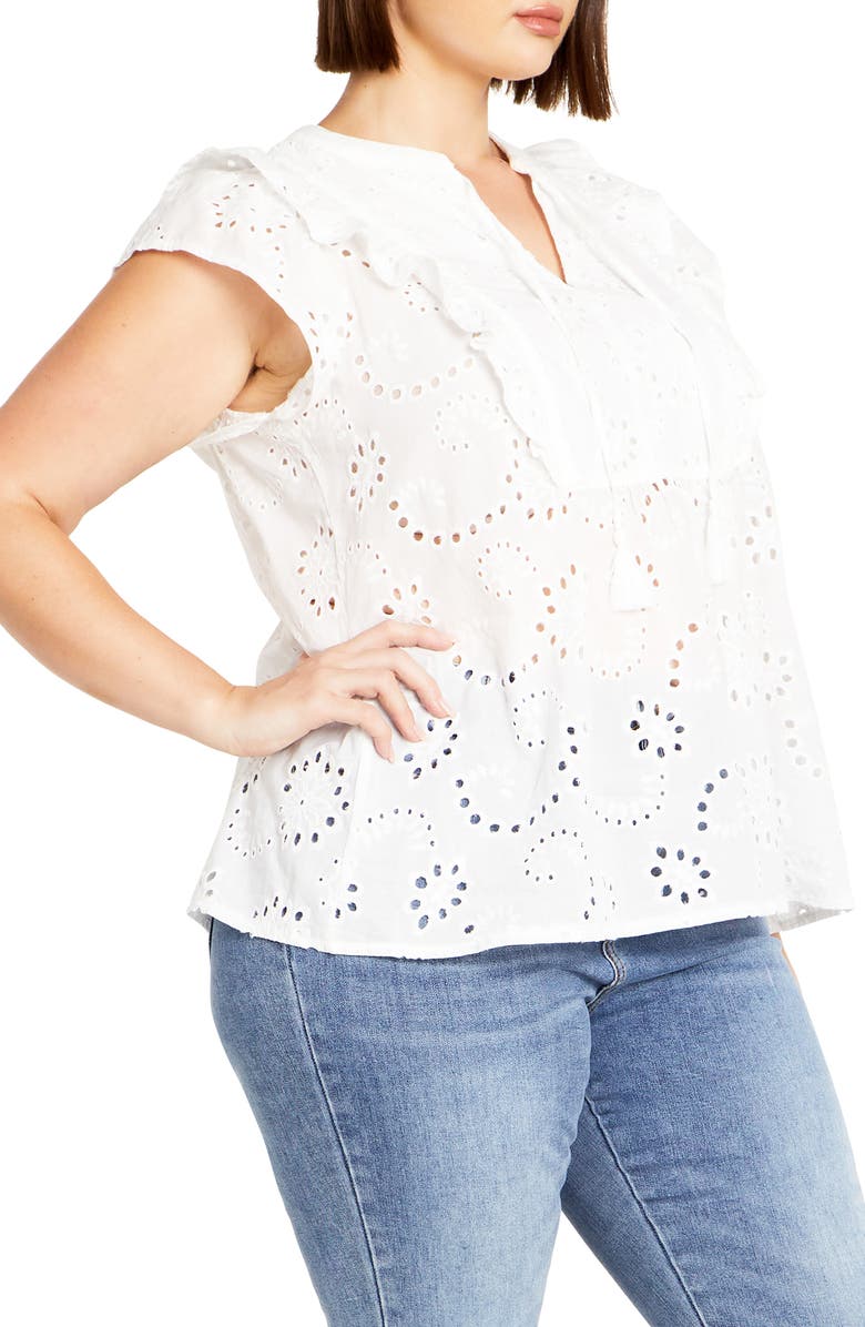 City Chic Casey Eyelet Cotton Top, Alternate, color,
