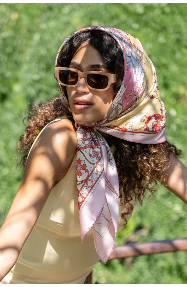 Elizabetta Garden of Dreams - Hand Rolled Silk Foulard for Women, Alternate, color, Pink