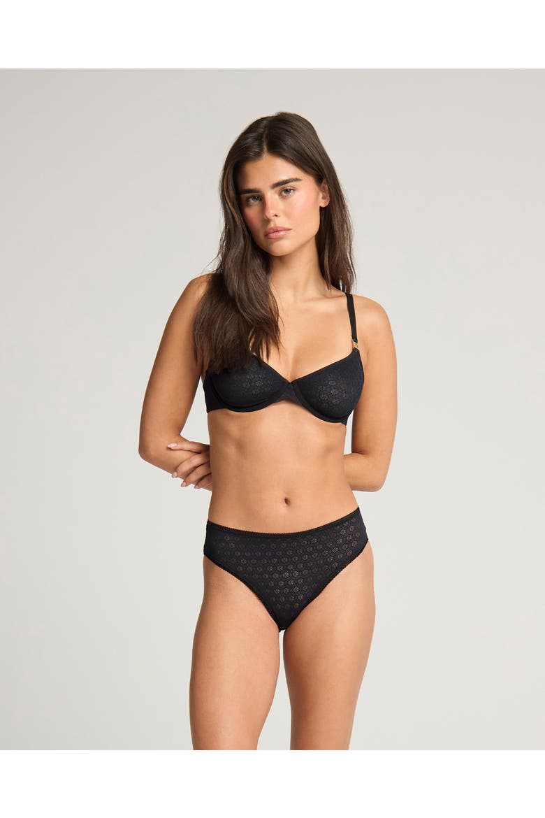Honeycomb Semi-Demi Balconette Bra, Alternate, color, Black
