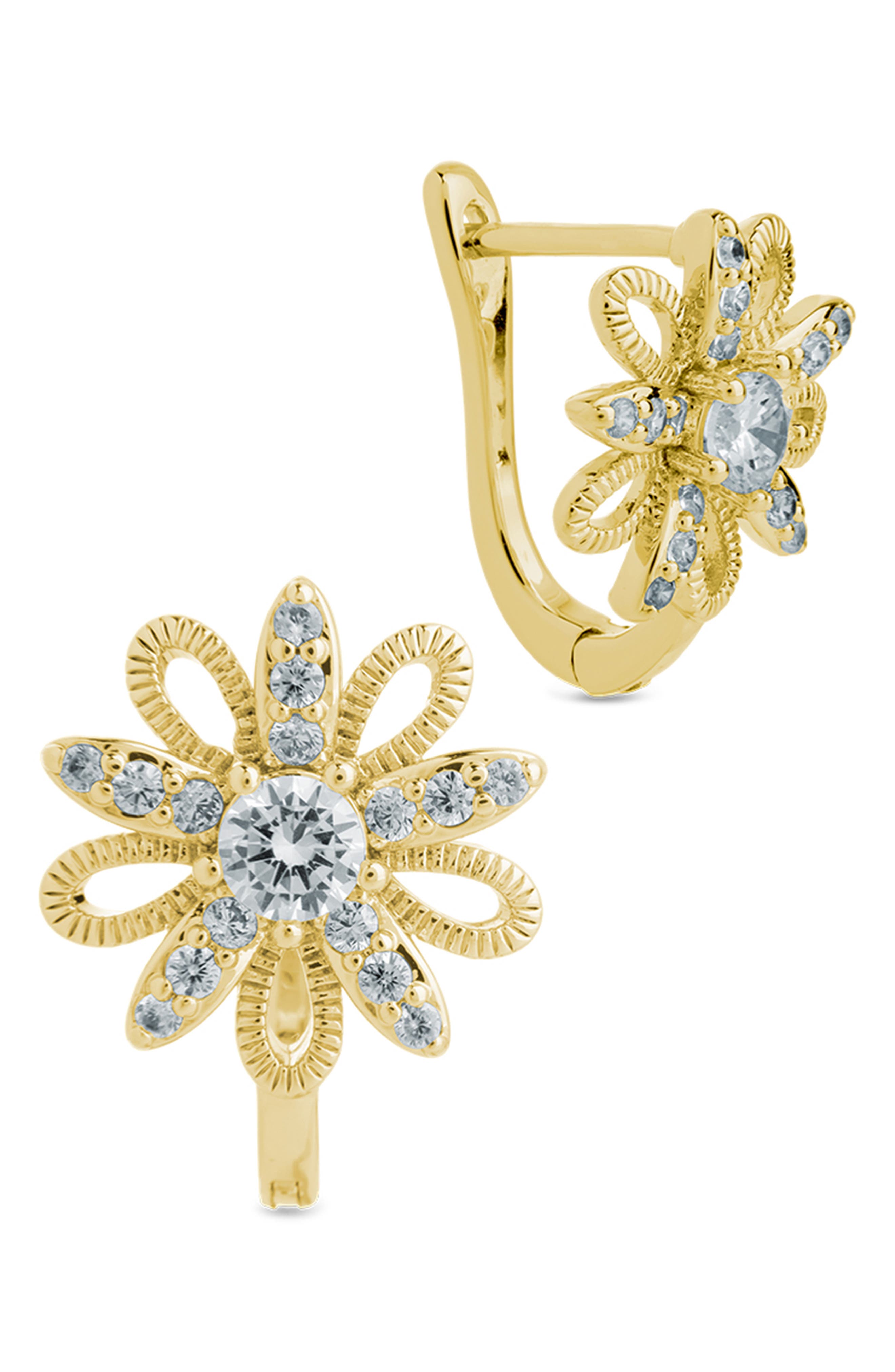 Sterling Forever Ivana Cubic Zirconia Flower Huggie Hoop Earrings