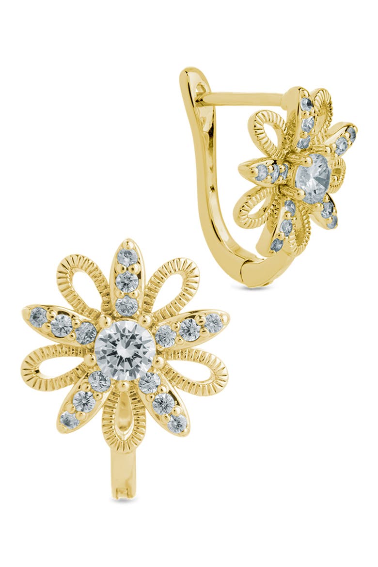 Ivana Cubic Zirconia Flower Huggie Hoop Earrings, Main, color, GOLD