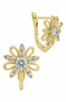 Sterling Forever Ivana Cubic Zirconia Flower Huggie Hoop Earrings