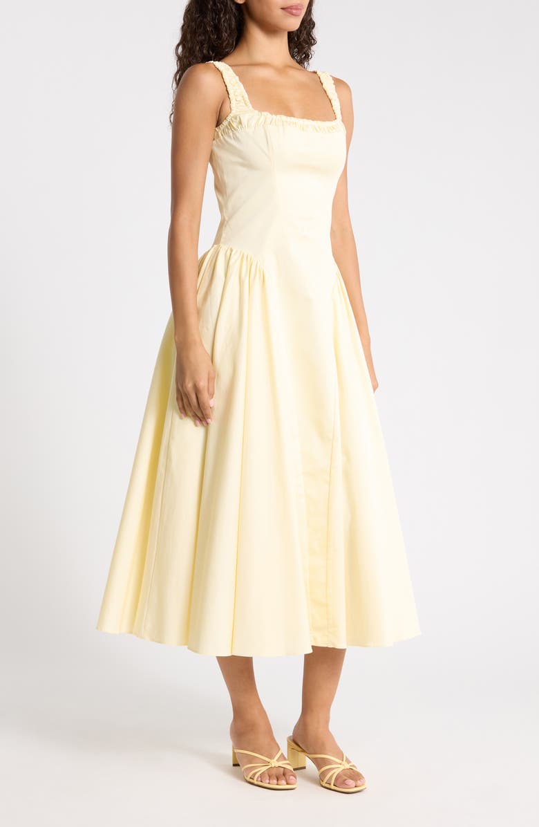HOUSE OF CB Dorothy Stretch Pima Cotton Cocktail Midi Dress, Alternate, color, Lemon