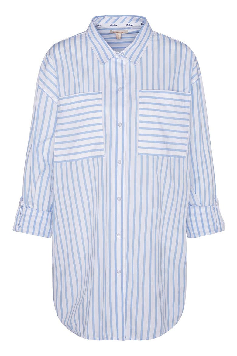 Nicola Stripe Cotton Button-Up Tunic, Alternate, color, WHITE/BLUE STRIPE