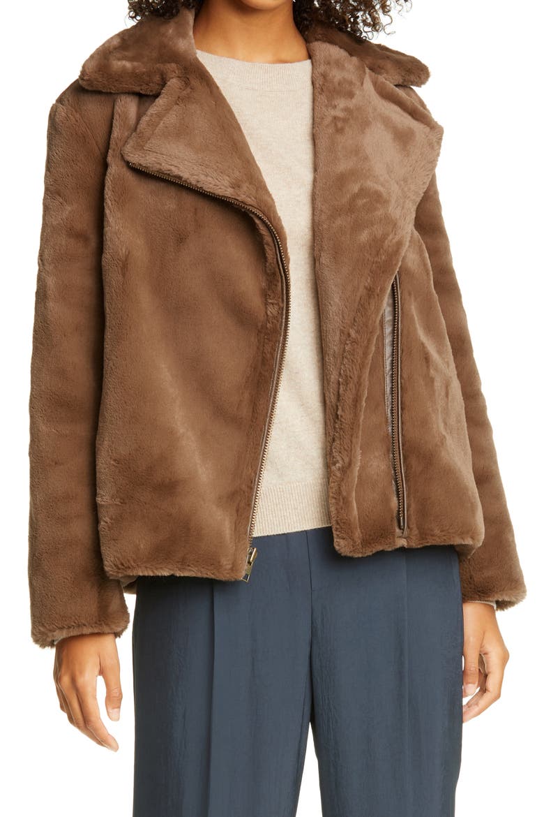 Faux Fur Moto Jacket, Main, color, MACCHIATO