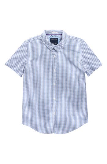 Denim And Flower Kids' Grid Print Short Sleeve Shirt In Blue