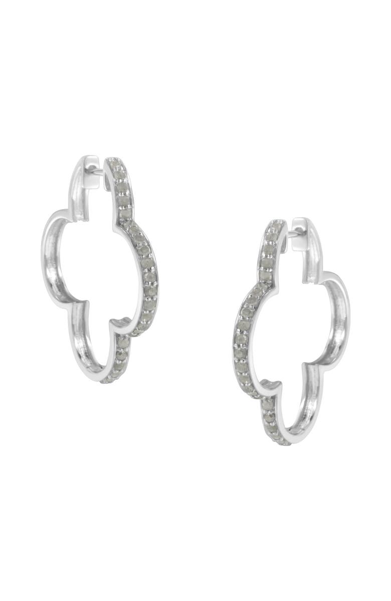 Haus of Brilliance Silver 1.0 Ct Diamond 4 Leaf Clover Shape Hoop Earrings, Main, color, White