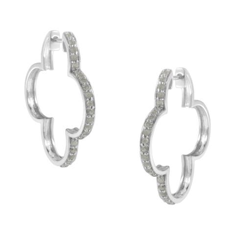 Silver 1.0 Ct Diamond 4 Leaf Clover Shape Hoop Earrings