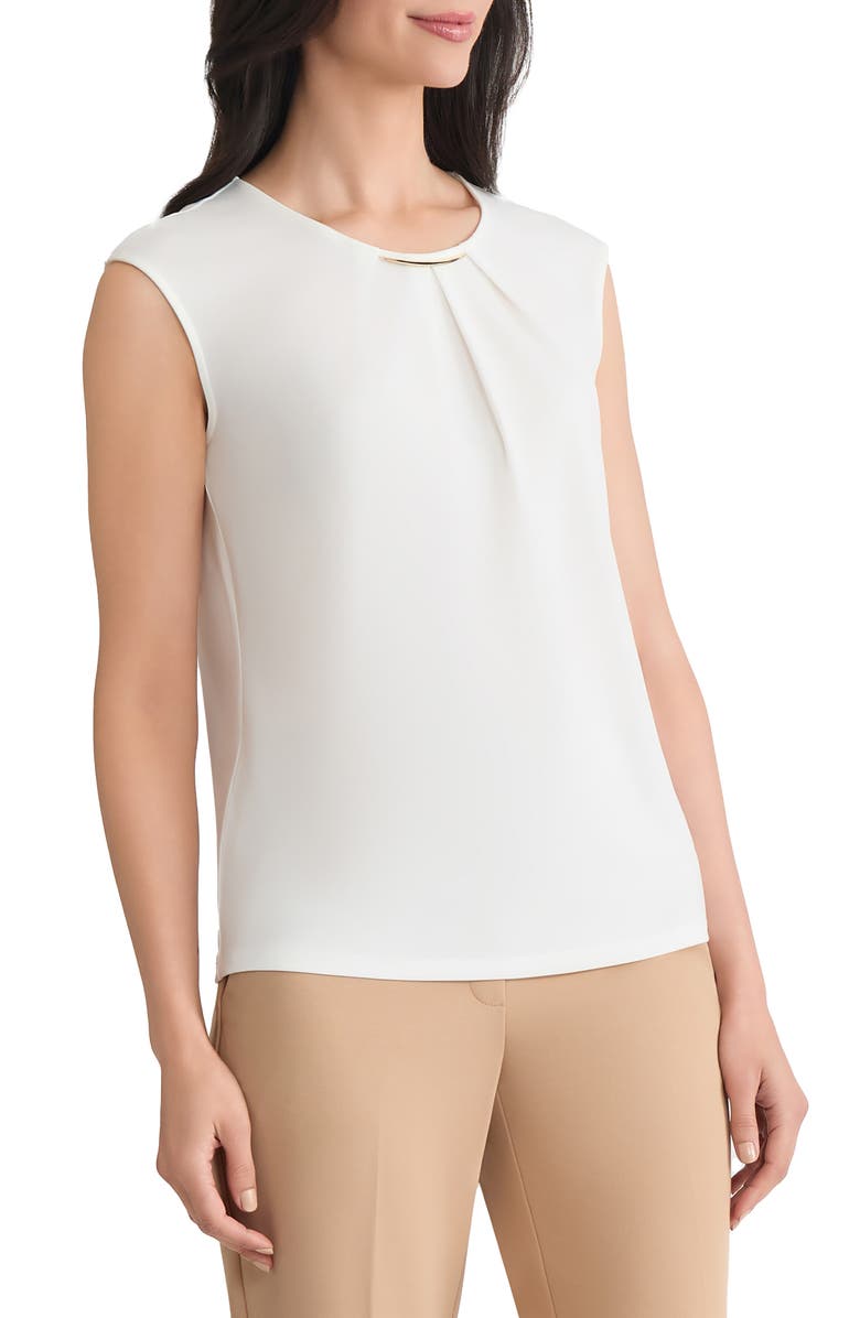 KASPER Metal Accent Gathered Neck Crepe Knit Top, Alternate, color,