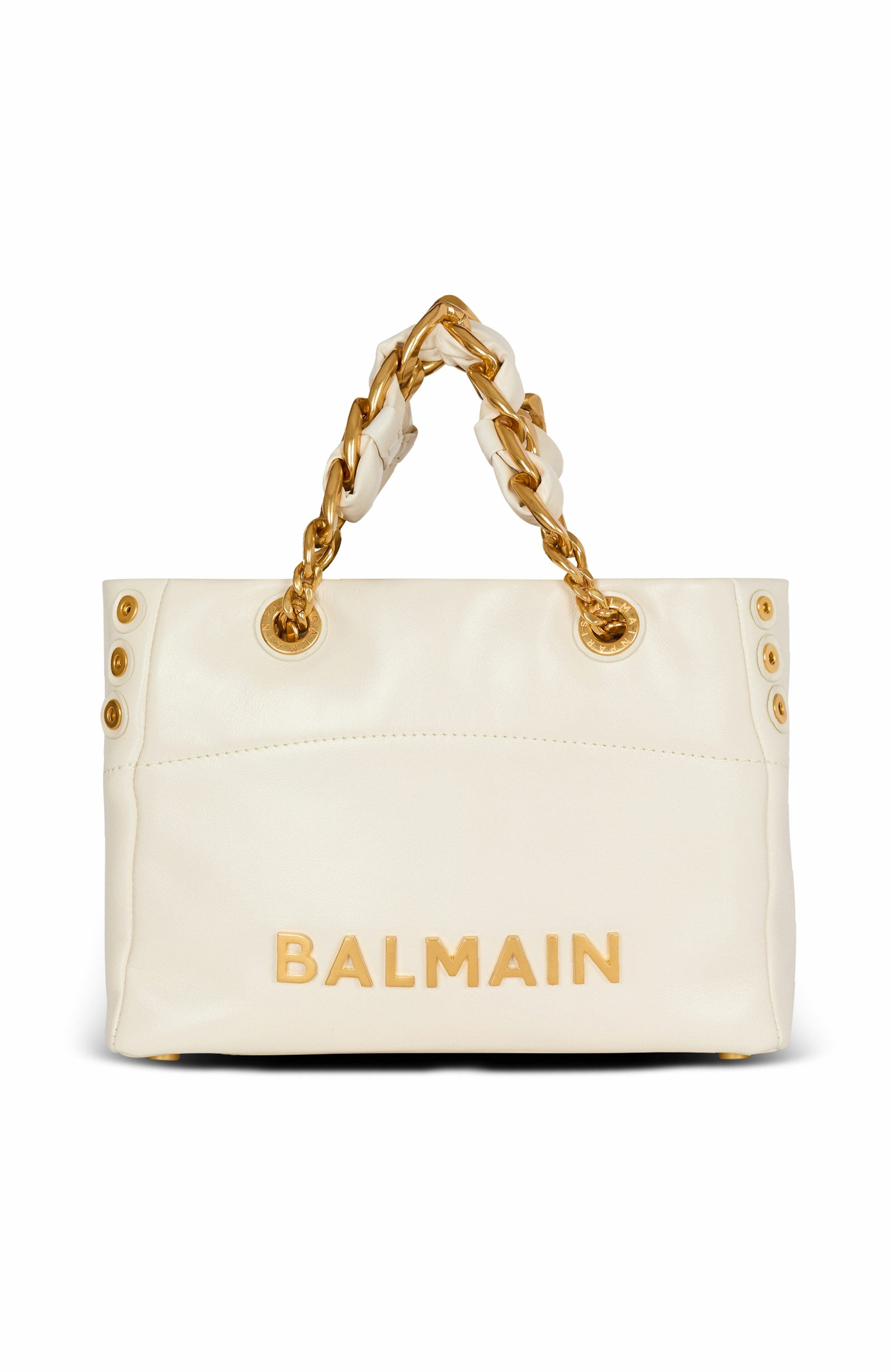 Balmain 1945 Soft Small Crinkled Leather Tote Bag, Main, color, 