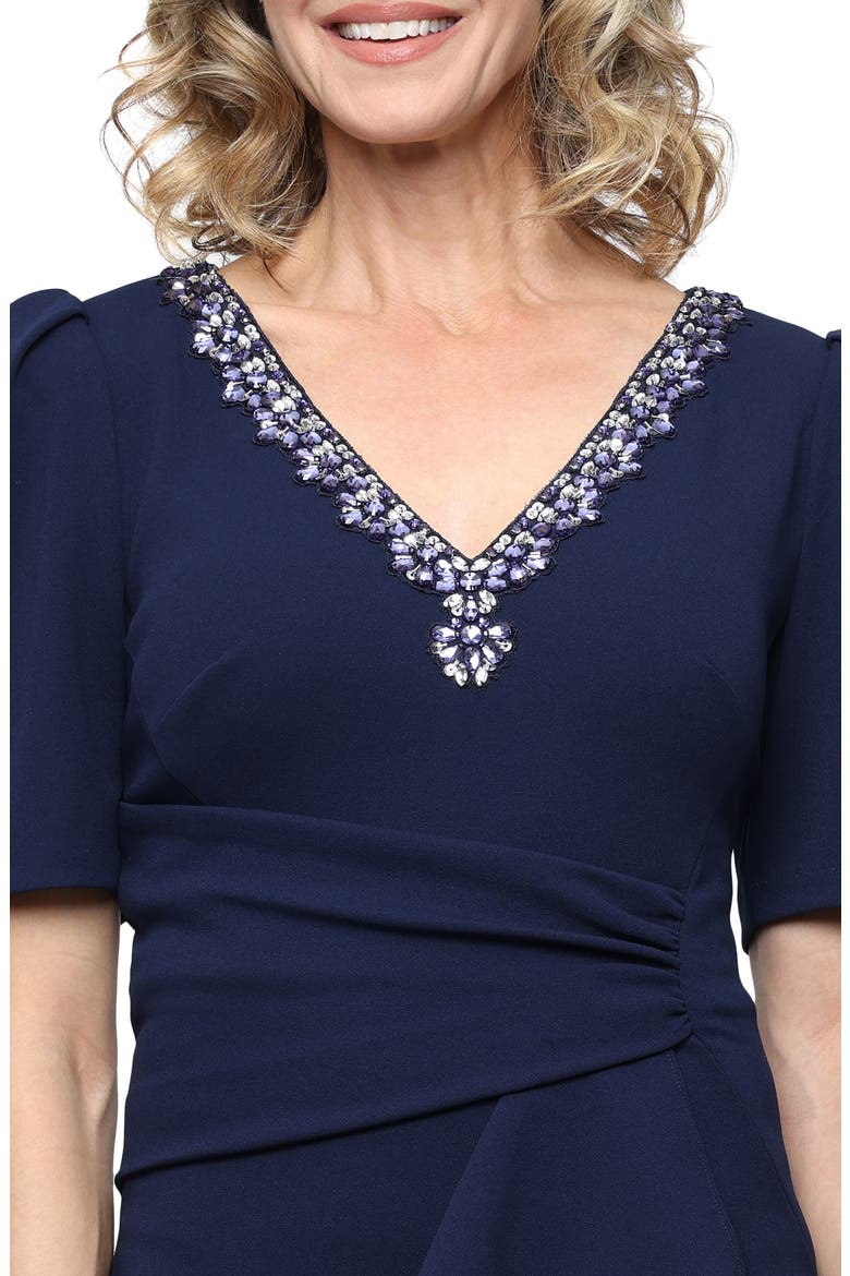 Embellished Stretch Crepe Gown, Alternate, color, NAVY