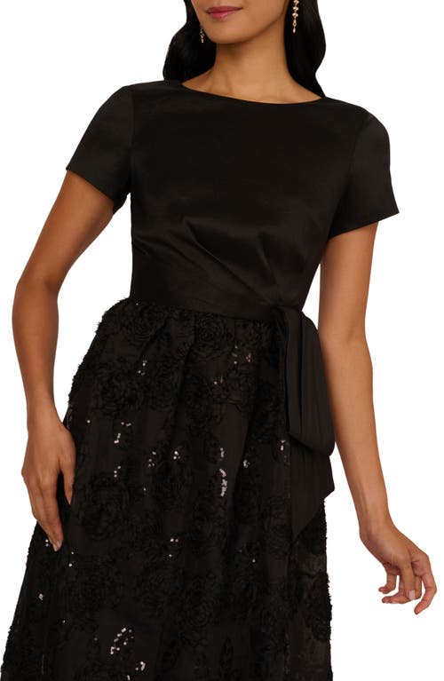 Adrianna Papell Soutache Floral Detail A-line Gown In Black