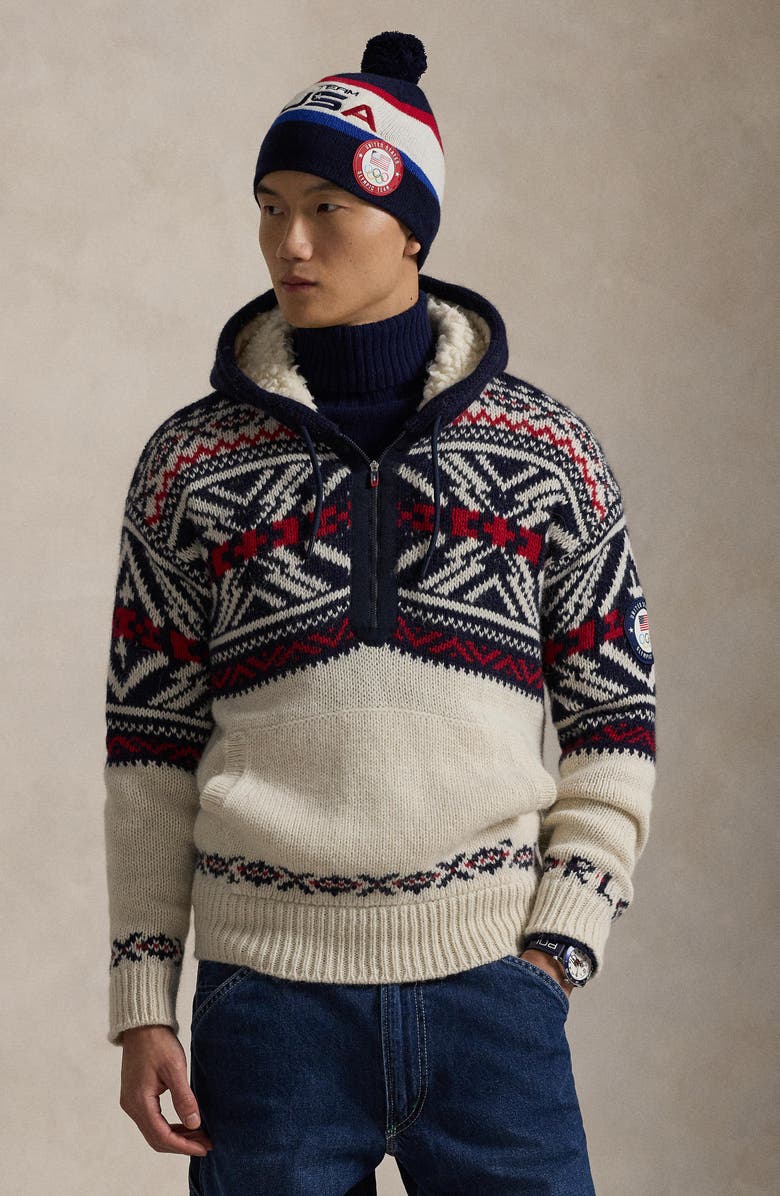 Polo Ralph Lauren Team USA Quarter Zip Hooded Sweater, Main, color, 