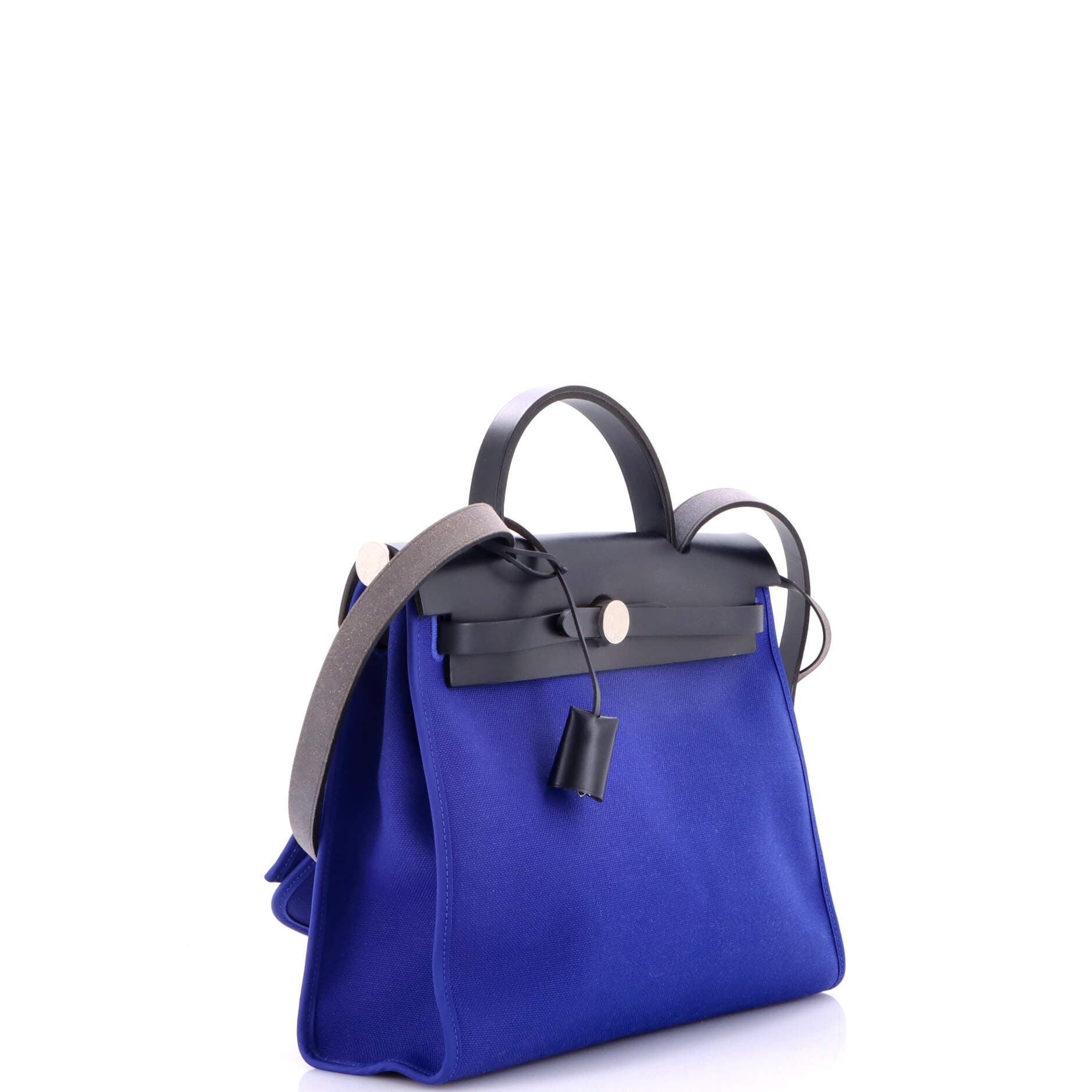 Pre-Owned Hermes Herbag Zip Leather and Toile 31, Alternate, color, Bleu Royal