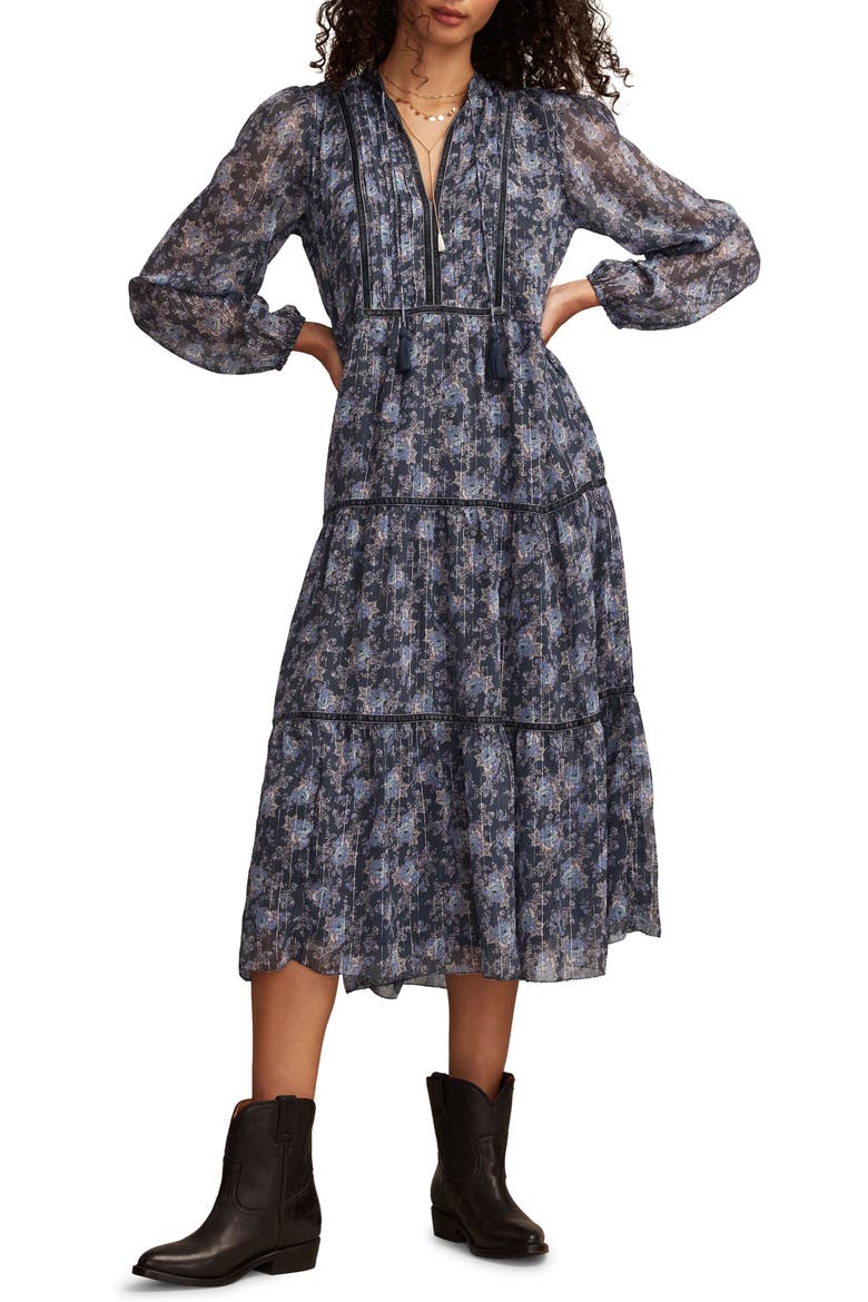 Floral Print Long Sleeve Maxi Dress, Main, color, BLUE FLORAL