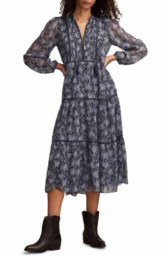 Lucky Brand Floral Print Long Sleeve Maxi Dress