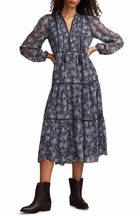 Lucky Brand Floral Print Long Sleeve Maxi Dress