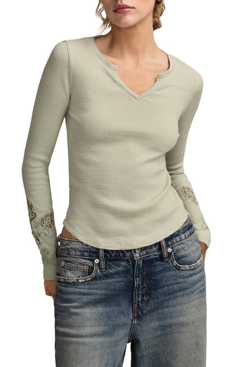 Cutwork Detail Cotton Rib Top