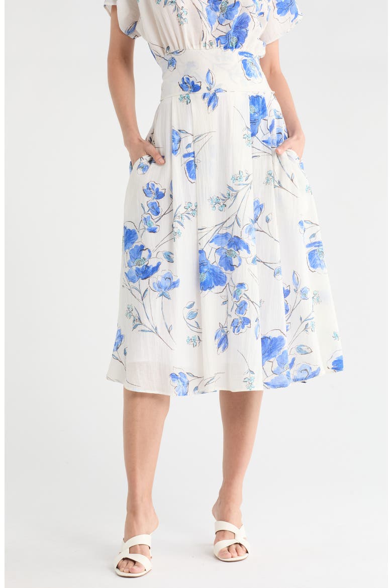 Floral Midi Skirt, Main, color, WHITE AND BLUE