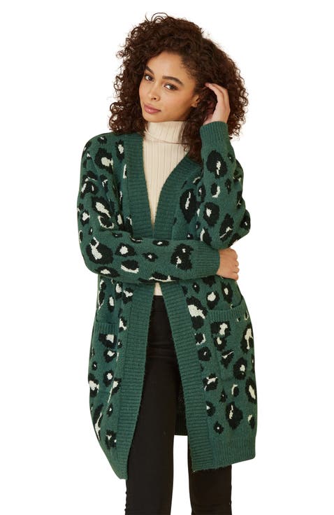 Animal Intarsia Knit Long Cardigan