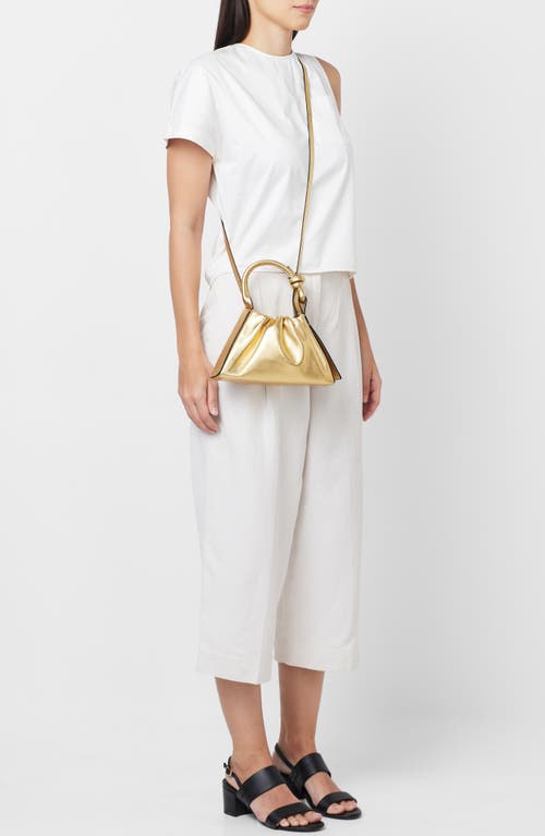 Behno Mini Tina Ruched Metallic Leather Baguette Top Handle Bag