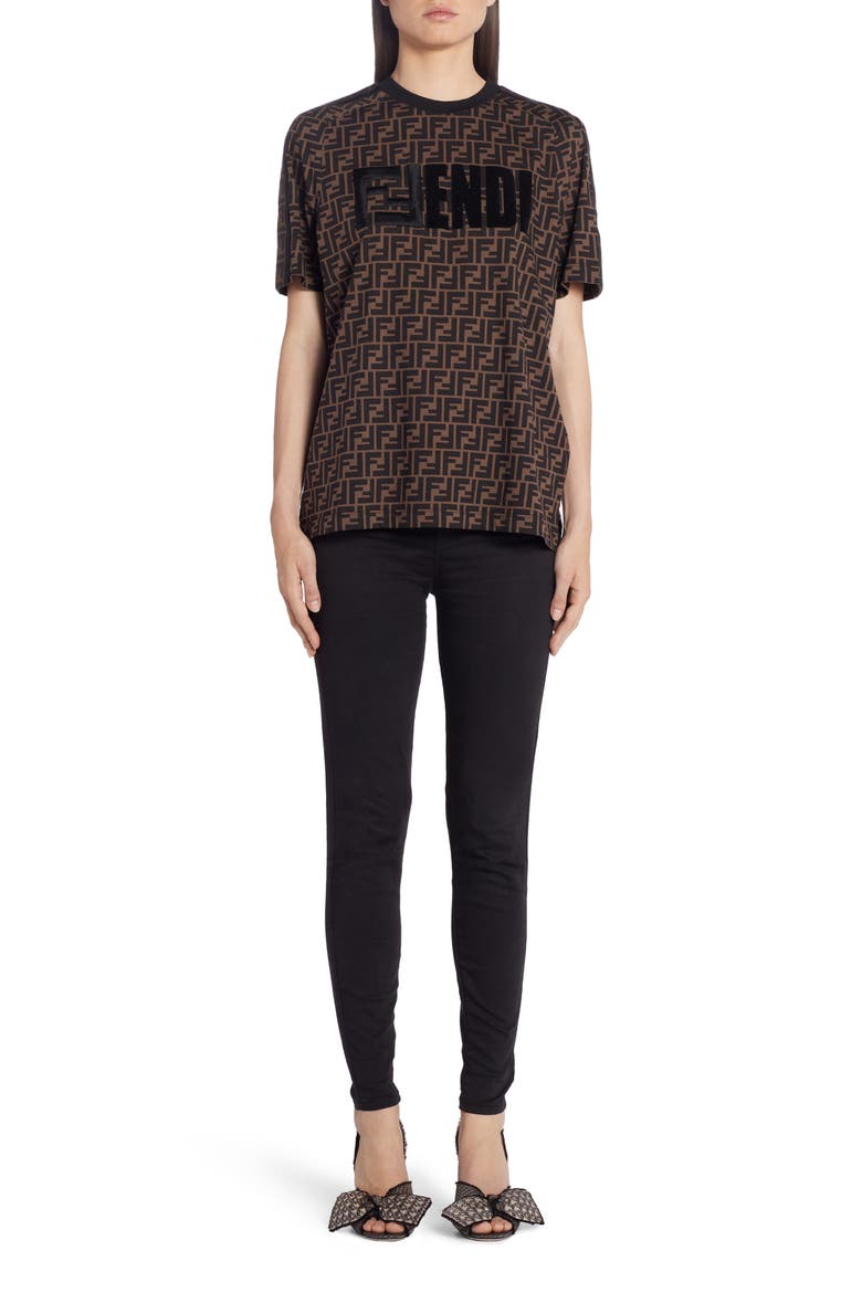 Double F Logo High/Low Cotton Tee, Main, color, F15NH BROWN