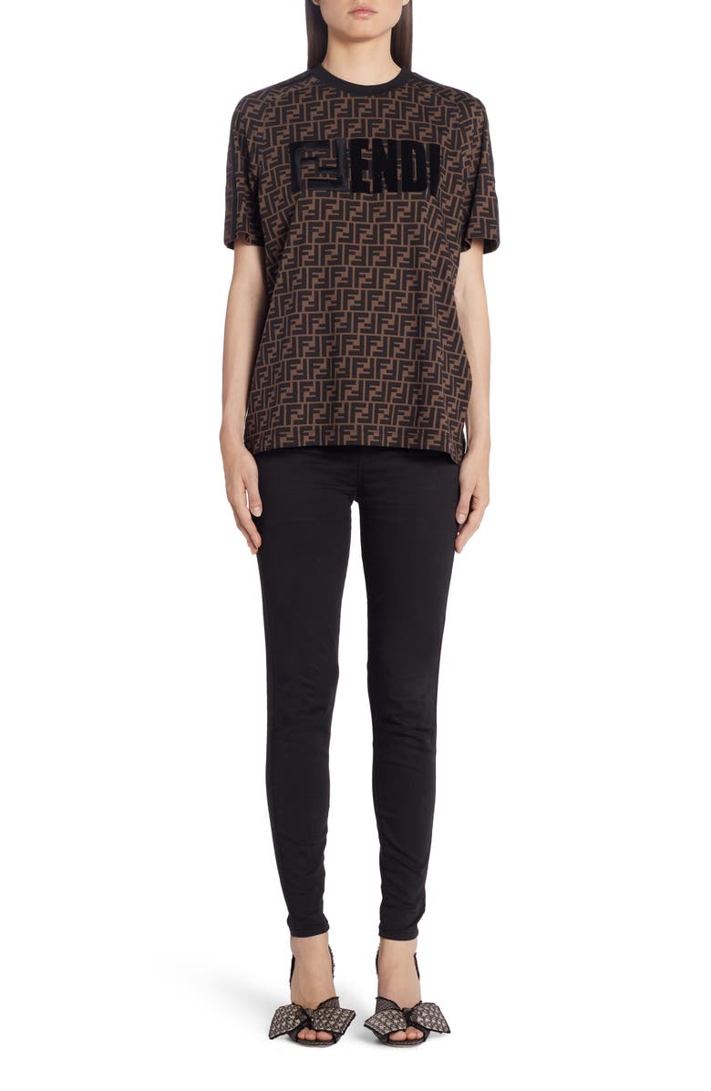 Fendi Double F Logo High/Low Cotton Tee, Main, color, 