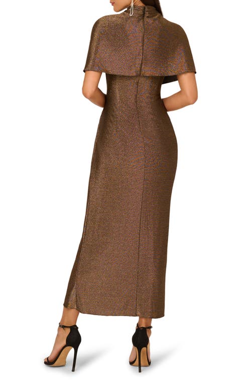 Adrianna Papell Side Ruched Metallic Knit Gown In Brown