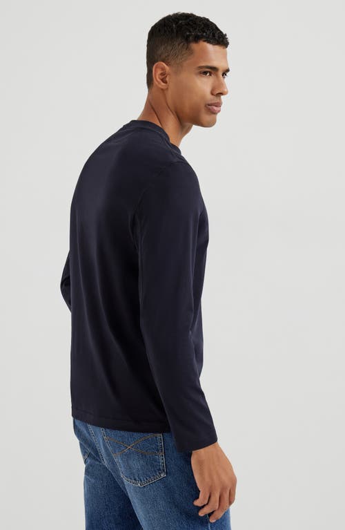 Brunello Cucinelli Round Collar And Long-sleeved T-shirt In Blue
