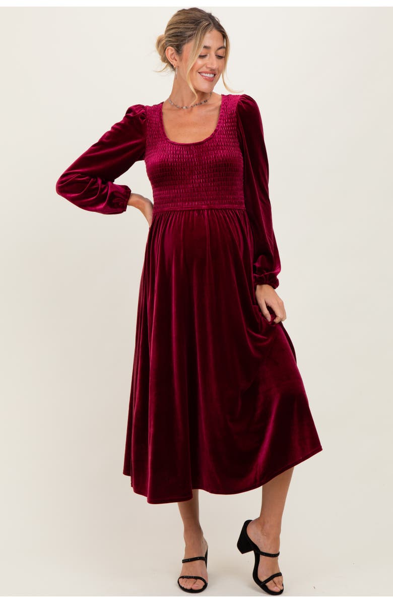 PinkBlush Velvet Smocked Long Sleeve Midi Dress, Main, color, 